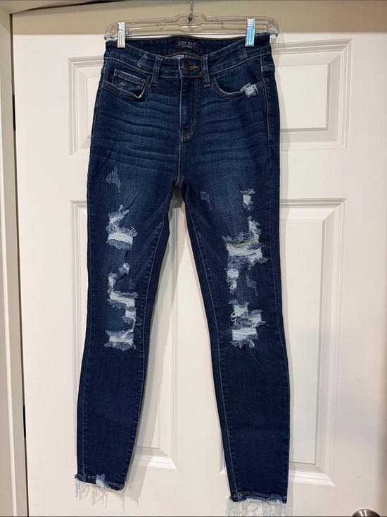 Judy Blue Denim - Judy Blue Dark Blue Distressed Skinny Jeans